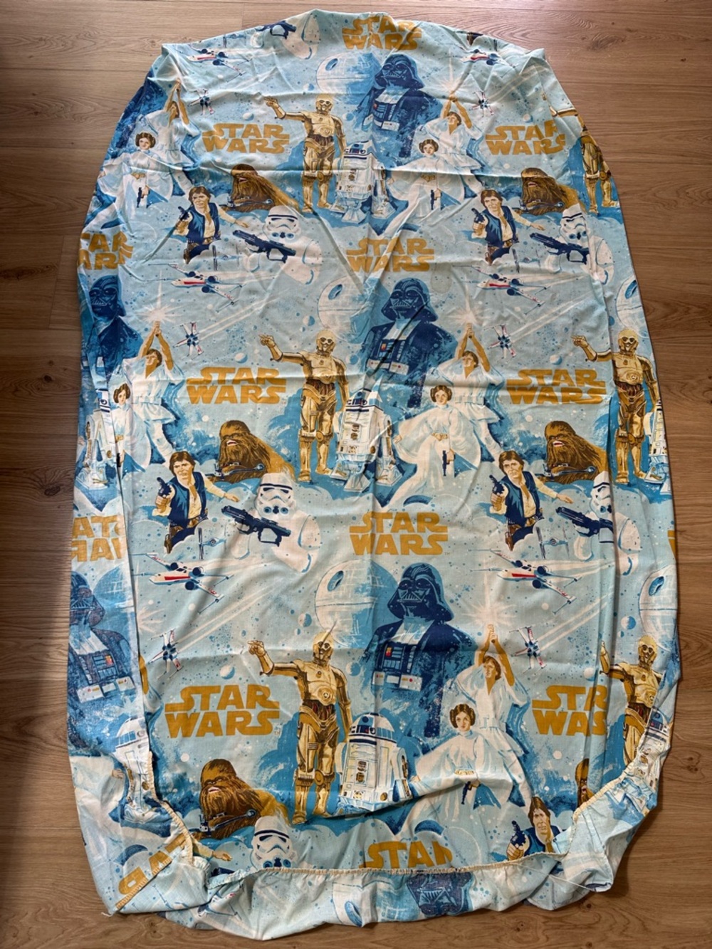 Vintages 1970s Star Wars Blue & Gold Character Fitted Sheet TWIN